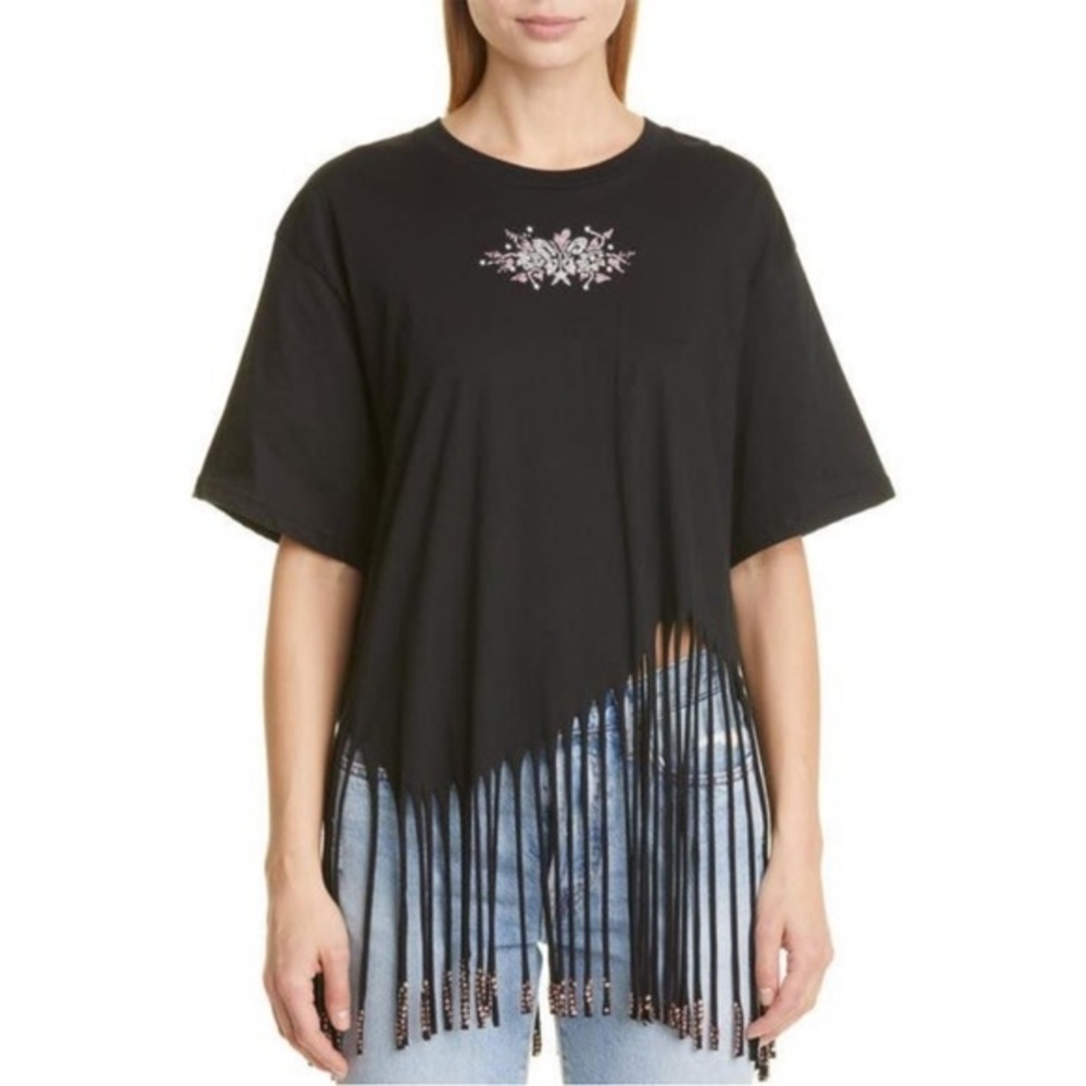 Collina Strada homecoming fringe embellished butterfly black & pink t-shirt NWT
